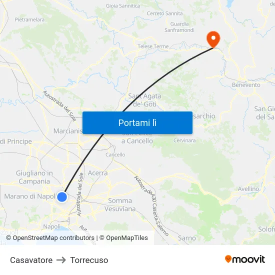 Casavatore to Torrecuso map