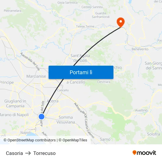 Casoria to Torrecuso map