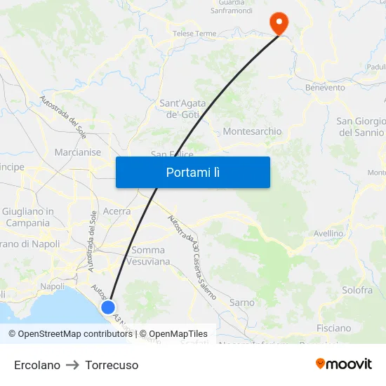 Ercolano to Torrecuso map