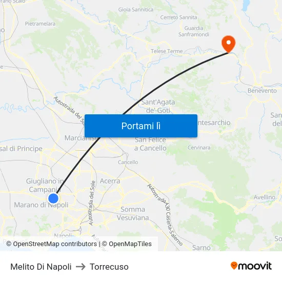 Melito Di Napoli to Torrecuso map