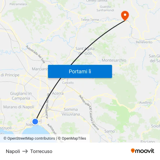 Napoli to Torrecuso map