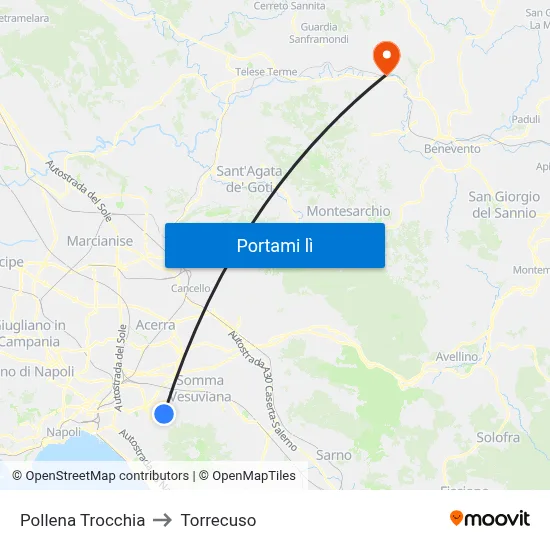 Pollena Trocchia to Torrecuso map