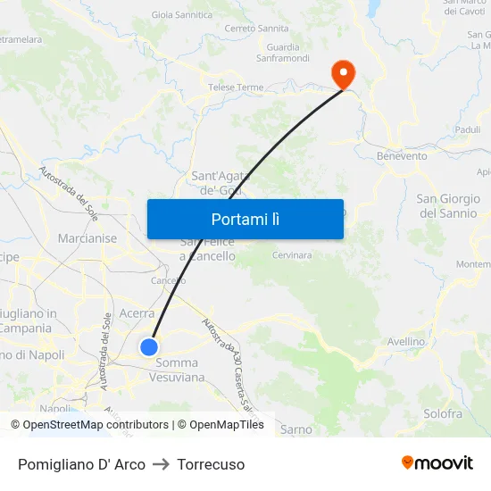 Pomigliano D' Arco to Torrecuso map