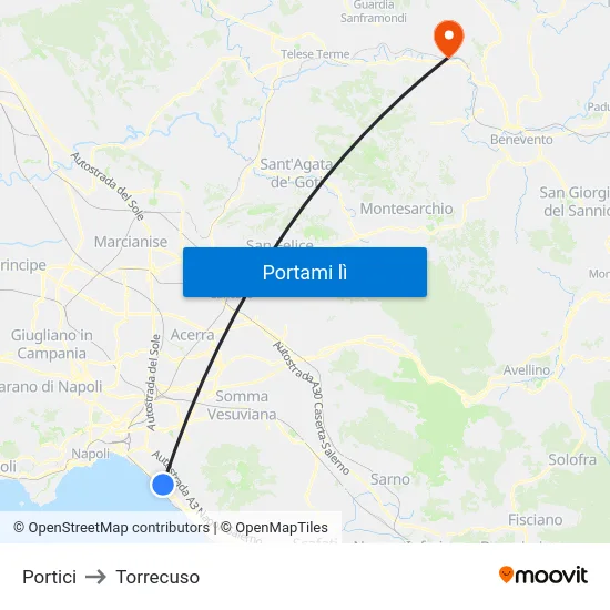 Portici to Torrecuso map