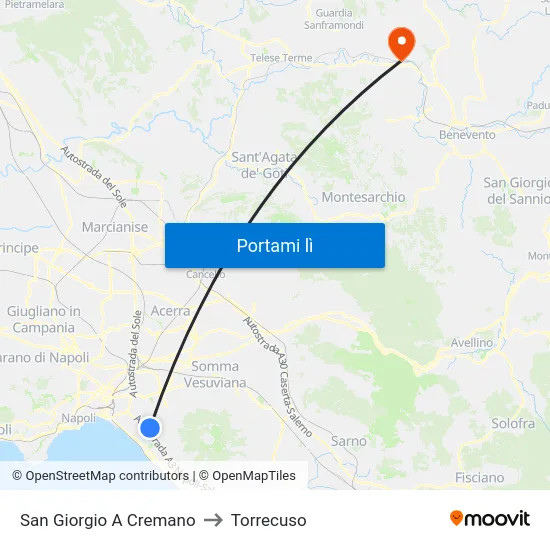 San Giorgio A Cremano to Torrecuso map