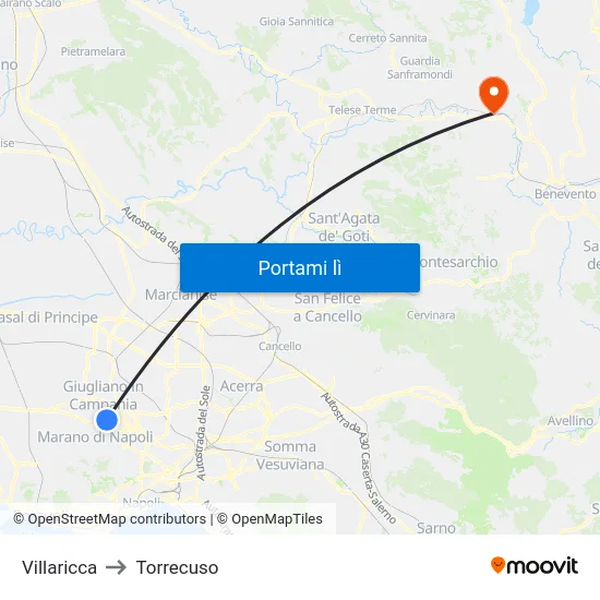 Villaricca to Torrecuso map