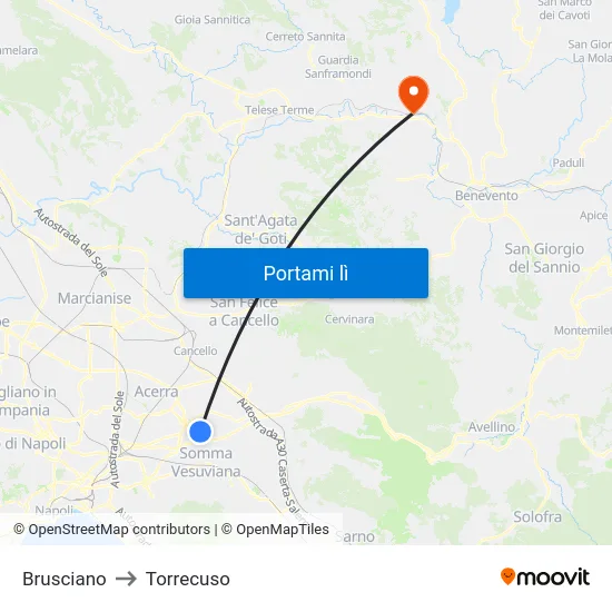Brusciano to Torrecuso map