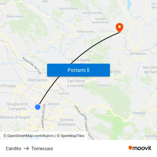 Cardito to Torrecuso map