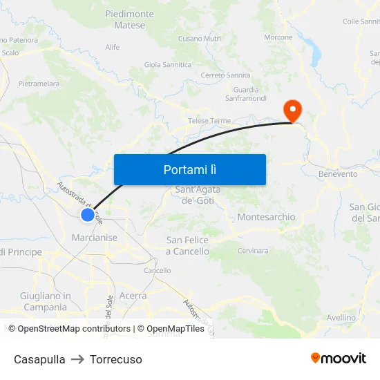 Casapulla to Torrecuso map