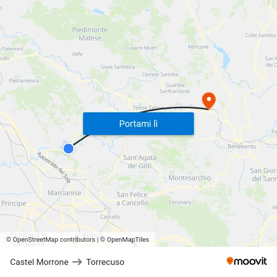 Castel Morrone to Torrecuso map