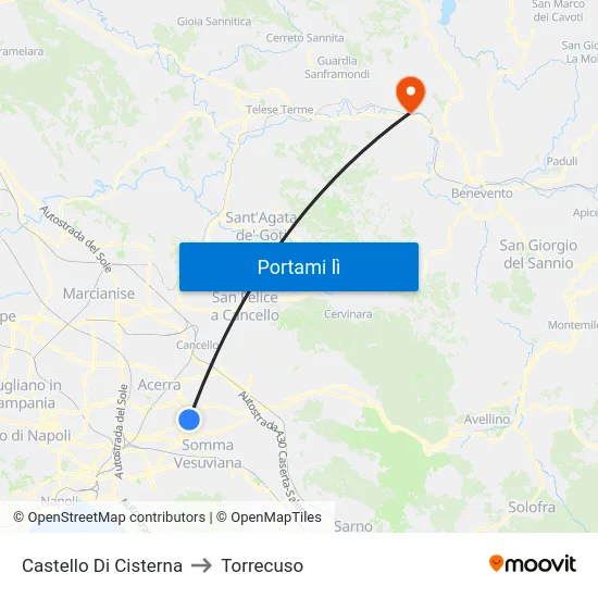 Castello Di Cisterna to Torrecuso map