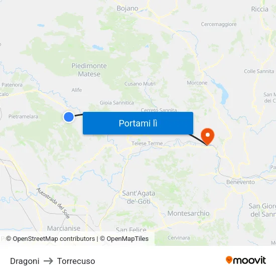 Dragoni to Torrecuso map