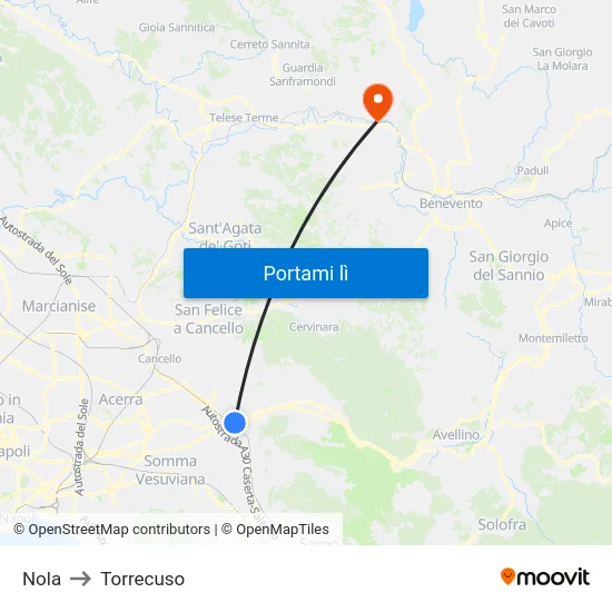 Nola to Torrecuso map