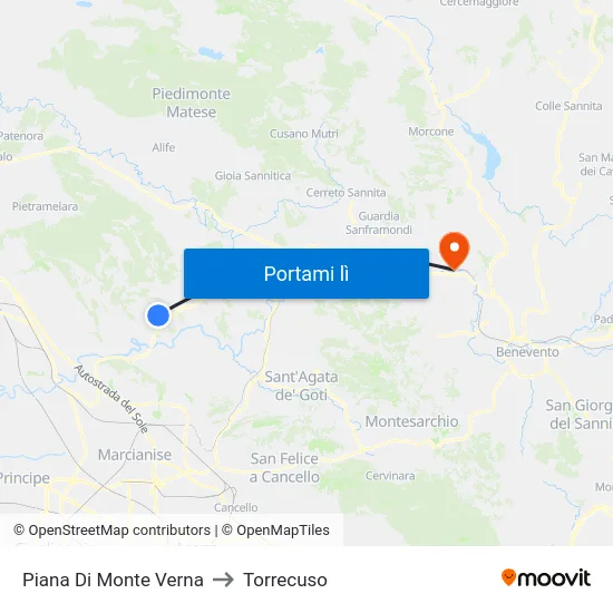 Piana Di Monte Verna to Torrecuso map