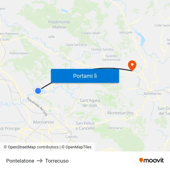 Pontelatone to Torrecuso map