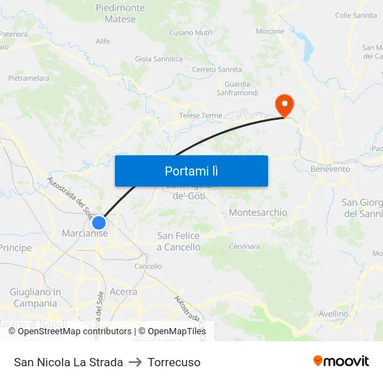 San Nicola La Strada to Torrecuso map