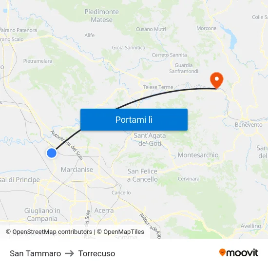San Tammaro to Torrecuso map