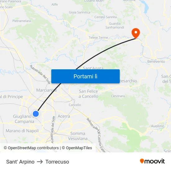 Sant' Arpino to Torrecuso map