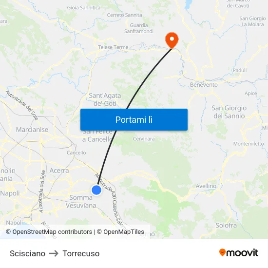 Scisciano to Torrecuso map