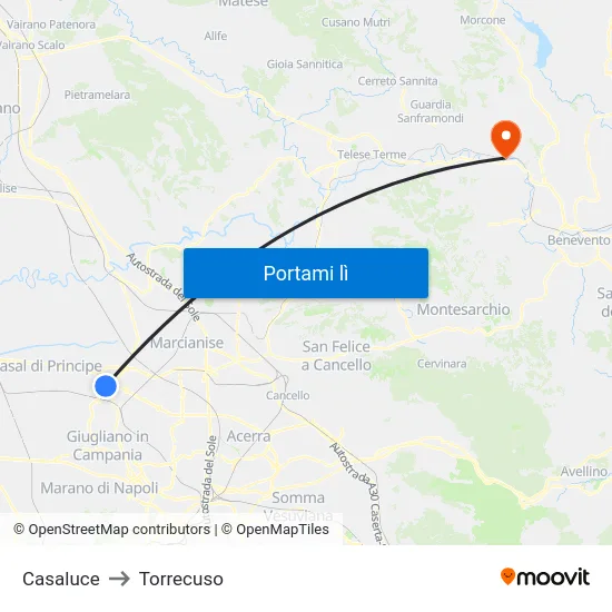 Casaluce to Torrecuso map