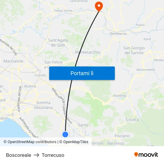 Boscoreale to Torrecuso map