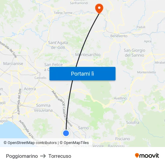 Poggiomarino to Torrecuso map