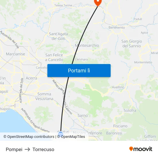 Pompei to Torrecuso map