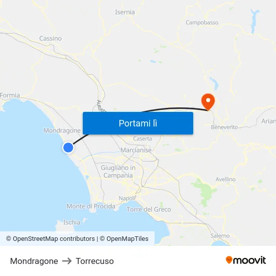 Mondragone to Torrecuso map