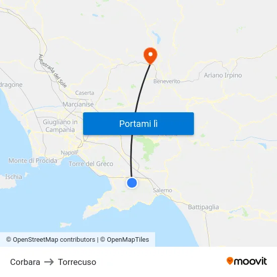 Corbara to Torrecuso map