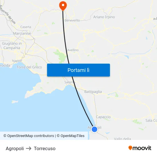 Agropoli to Torrecuso map