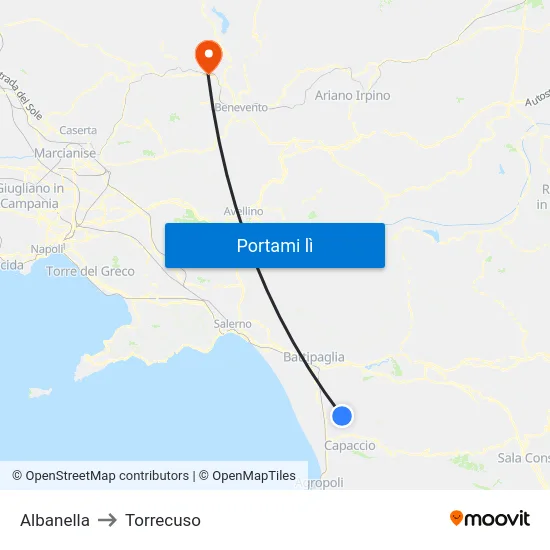 Albanella to Torrecuso map
