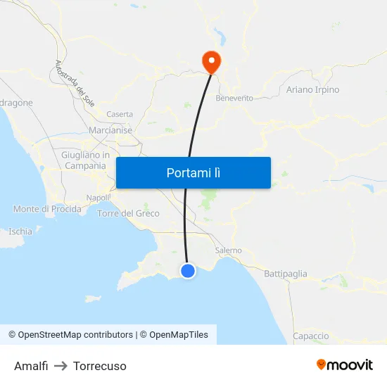 Amalfi to Torrecuso map