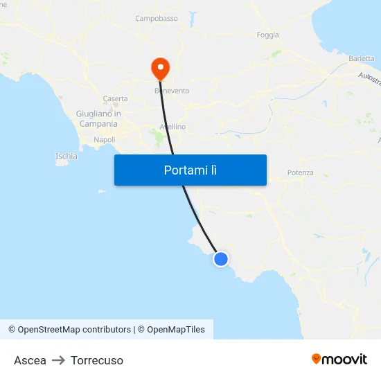Ascea to Torrecuso map