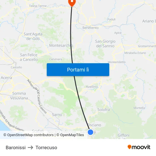 Baronissi to Torrecuso map