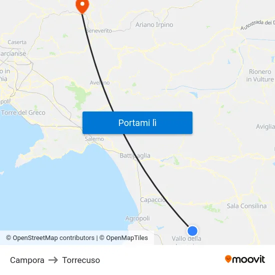 Campora to Torrecuso map