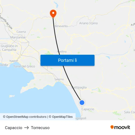 Capaccio to Torrecuso map