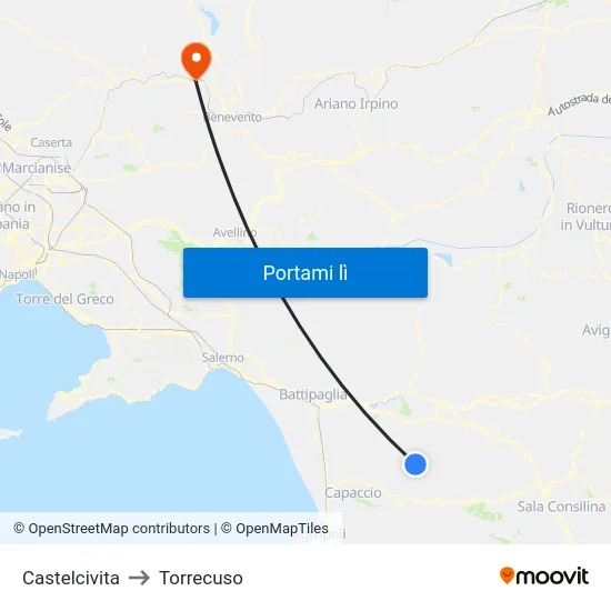 Castelcivita to Torrecuso map