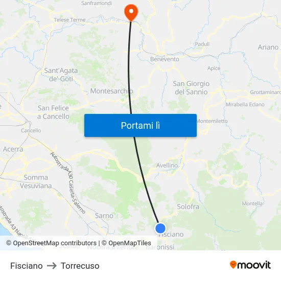 Fisciano to Torrecuso map