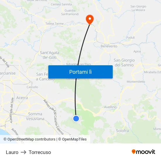 Lauro to Torrecuso map