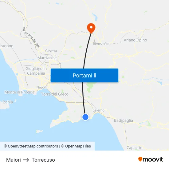 Maiori to Torrecuso map