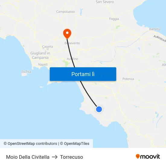 Moio Della Civitella to Torrecuso map