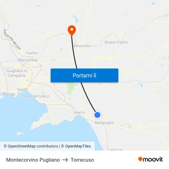 Montecorvino Pugliano to Torrecuso map