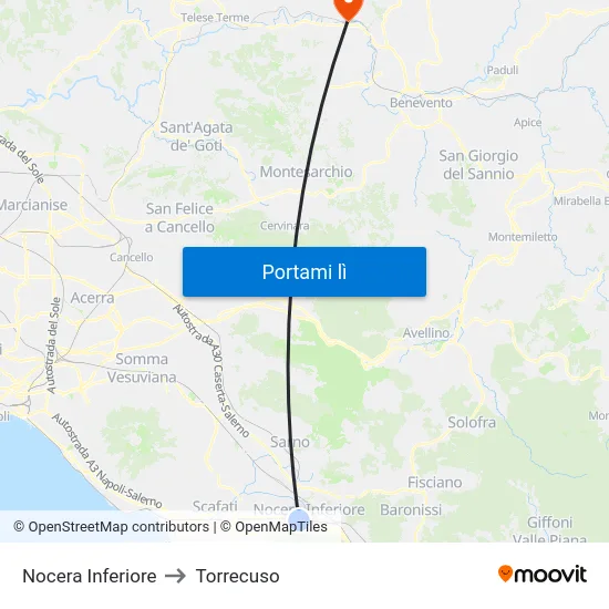 Nocera Inferiore to Torrecuso map