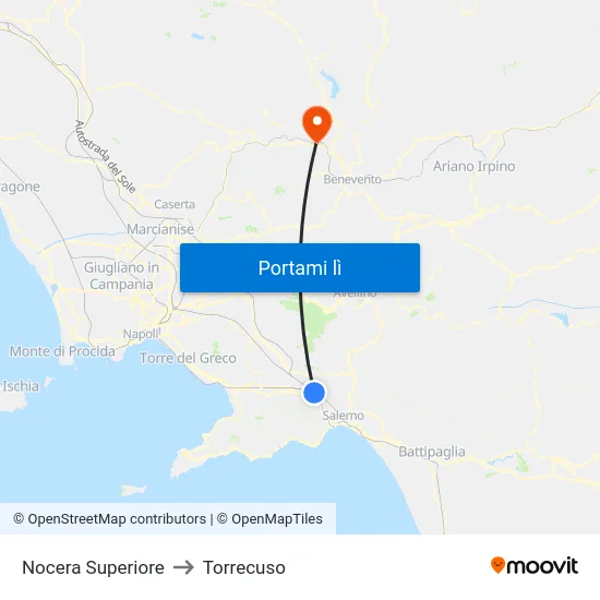 Nocera Superiore to Torrecuso map