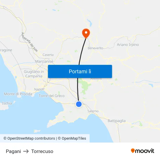 Pagani to Torrecuso map