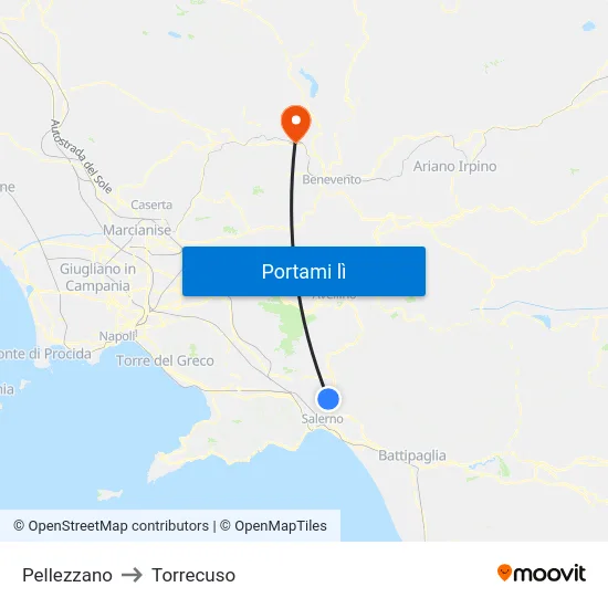 Pellezzano to Torrecuso map