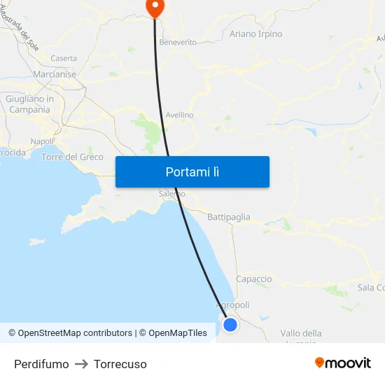 Perdifumo to Torrecuso map