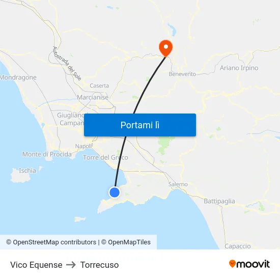 Vico Equense to Torrecuso map