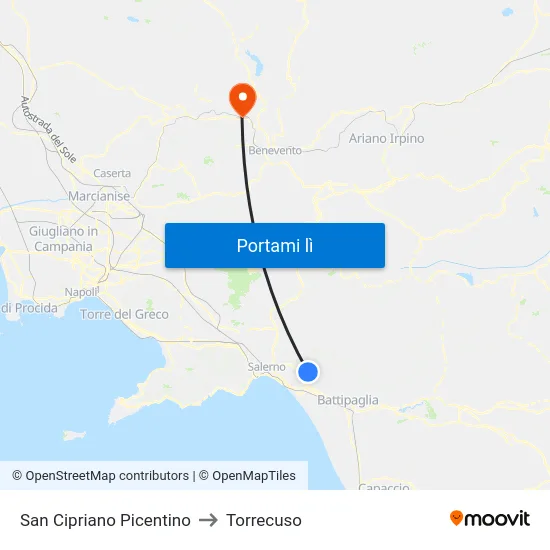 San Cipriano Picentino to Torrecuso map