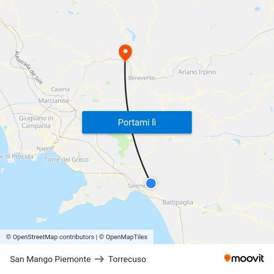 San Mango Piemonte to Torrecuso map